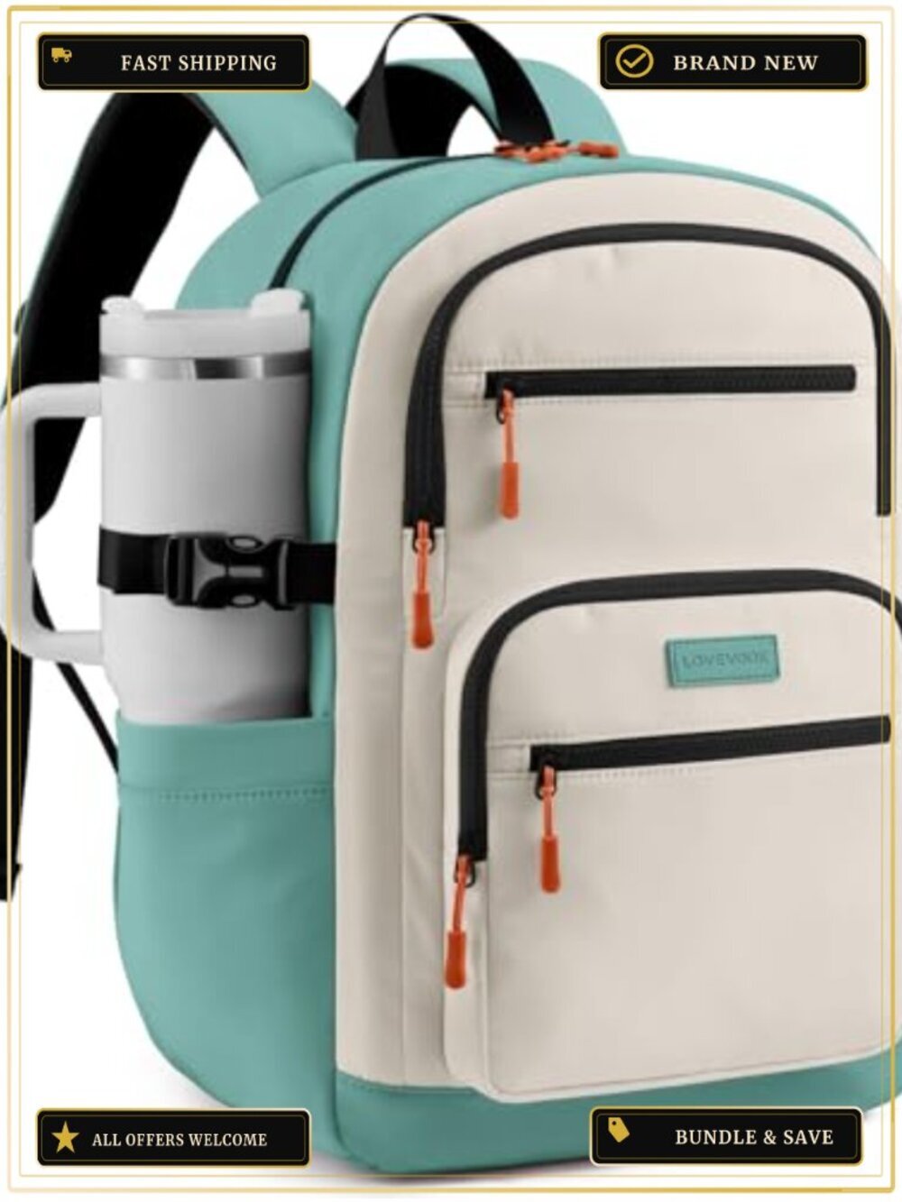 Large Laptop Backpack for Women, College High School Bookbag with Cup Holder,